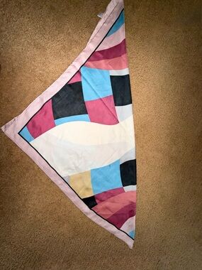 Geometric Triangle Scarf in Pink, Blue, Black, Cream